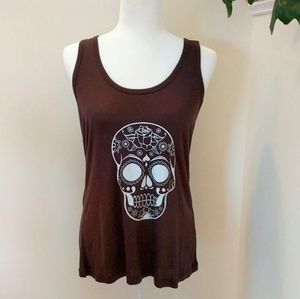 NWOT Sugar Skull Brown Racer Back Tank Top